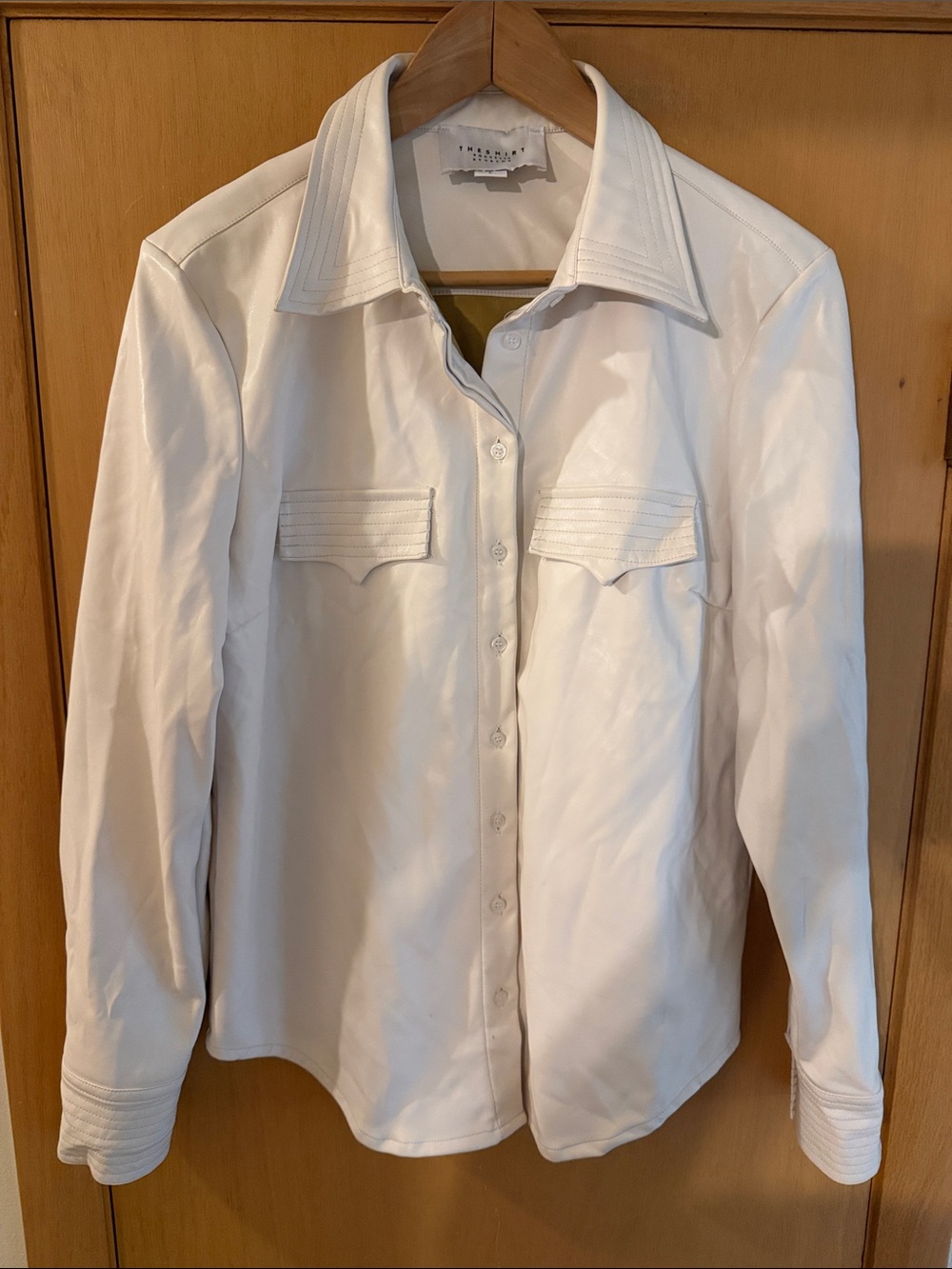 The Shirt Rochelle Behrens Women’s Faux Leather Button-Up Shirt Cream Large